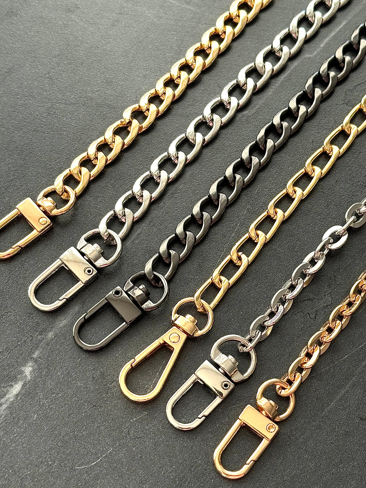 Gold / Silver / Charcoal colour flat metal replacement chain for handbag cross body 20, 40, 60, 100, 110, 120, 130, 140cm custom length
