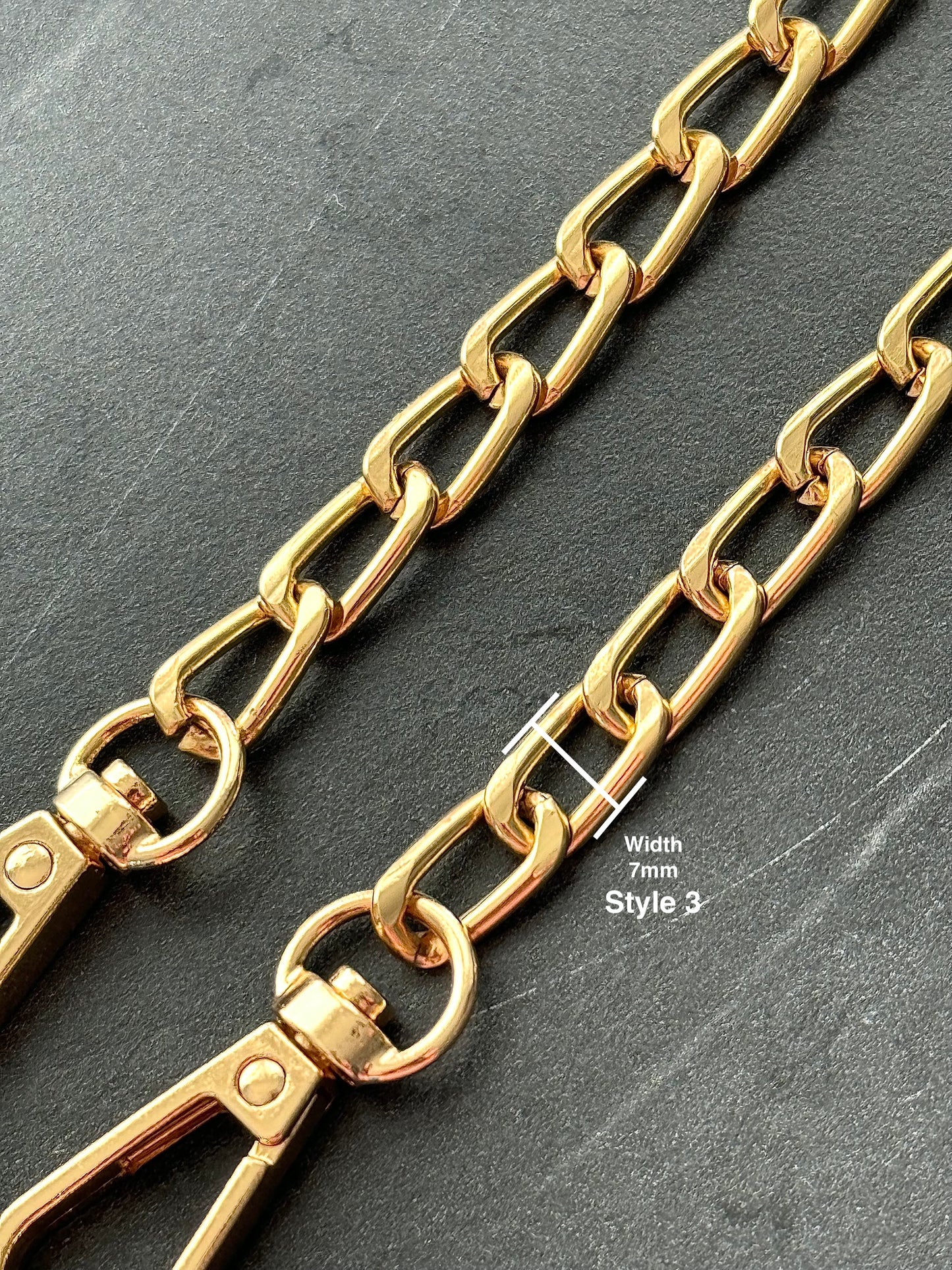 Gold / Silver / Charcoal colour flat metal replacement chain for handbag cross body 20, 40, 60, 100, 110, 120, 130, 140cm custom length