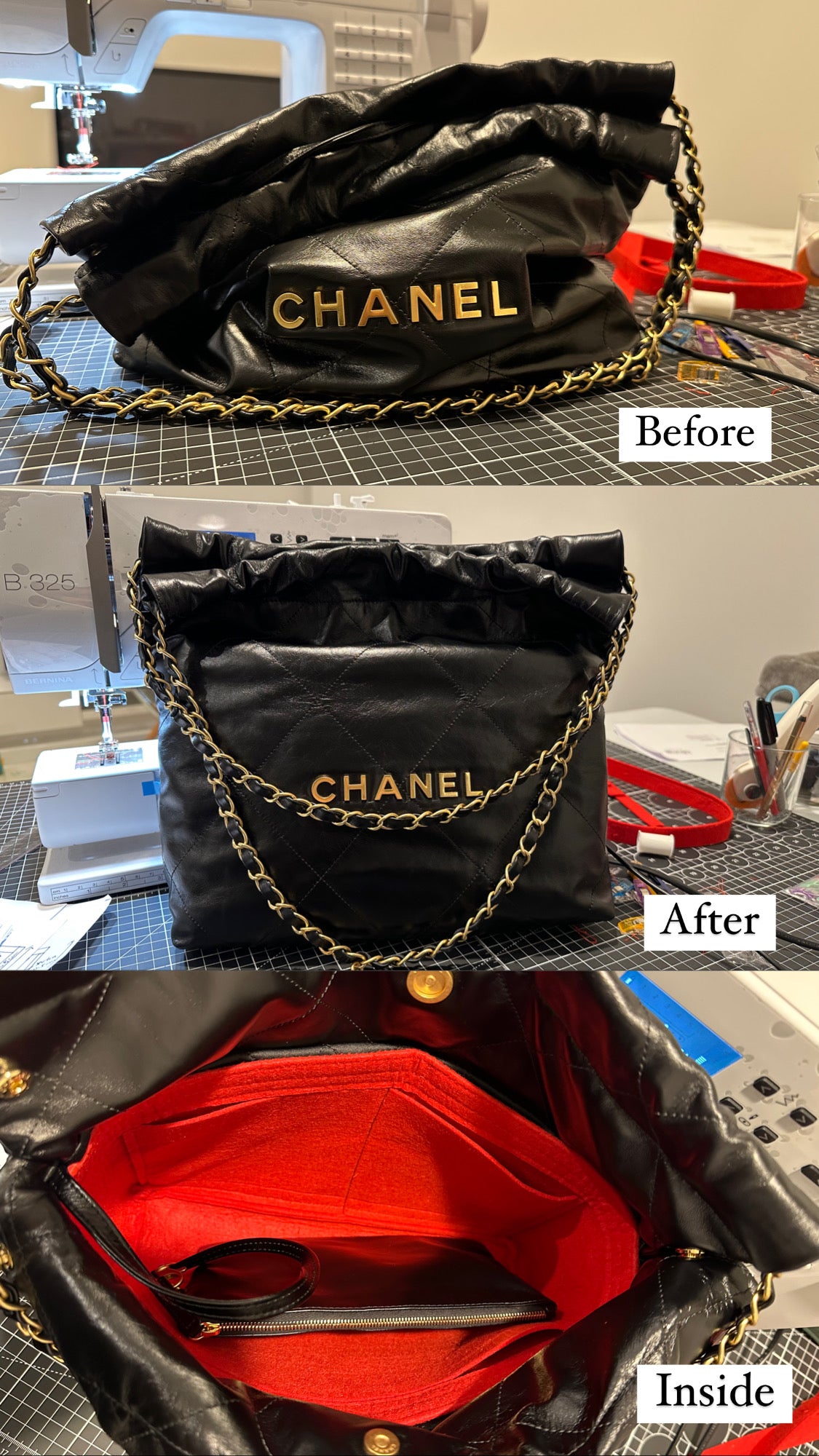 Insert organiser liner For Chanel 22 bag (Mini, S,M) - Free UK delivery